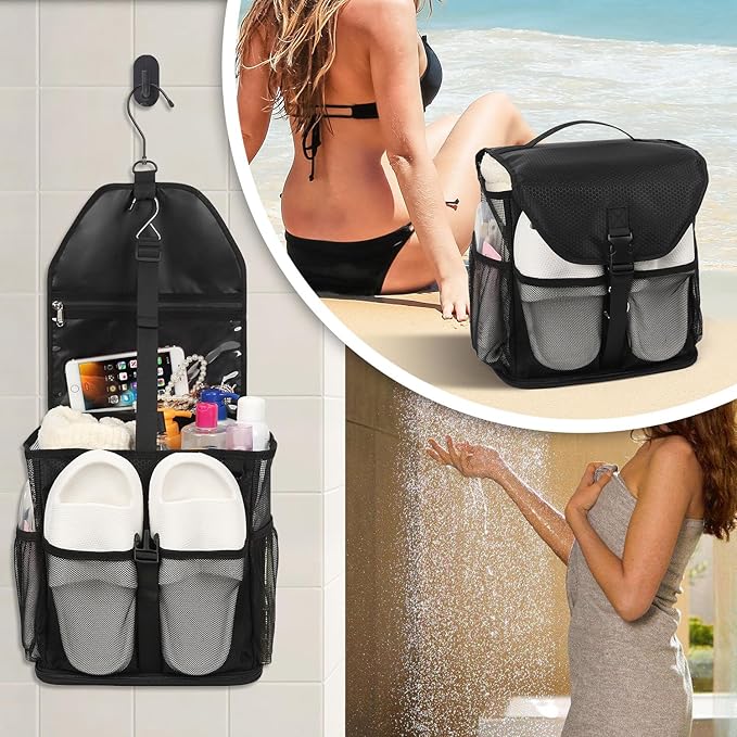Ethereal Hanging Mesh Shower Caddy Portable for College Dorm Room Essentials, Large Capacity Shower Bag for Guys/Girls, for Beach, Swimming, Gym