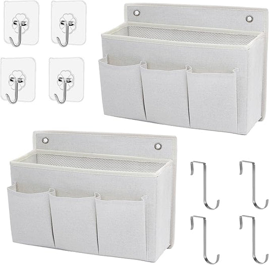 2-Pack Wall Hanging Organizer Bag/Hanging Baskets with Large Mesh Compartment & 3 Pockets，Over the Door Organizer Space Saving Storage for Bedroom,RV Camper, Closet (White-2 Pack)-NeatNest