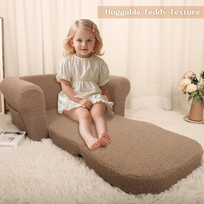 Chairs for Toddler, 2-in-1 Toddler Soft Teddy Baby Couch Fold Out, Convertible Chair to Lounger for Girls and Boys|Safety Certified | Gift for Children-NeatNest