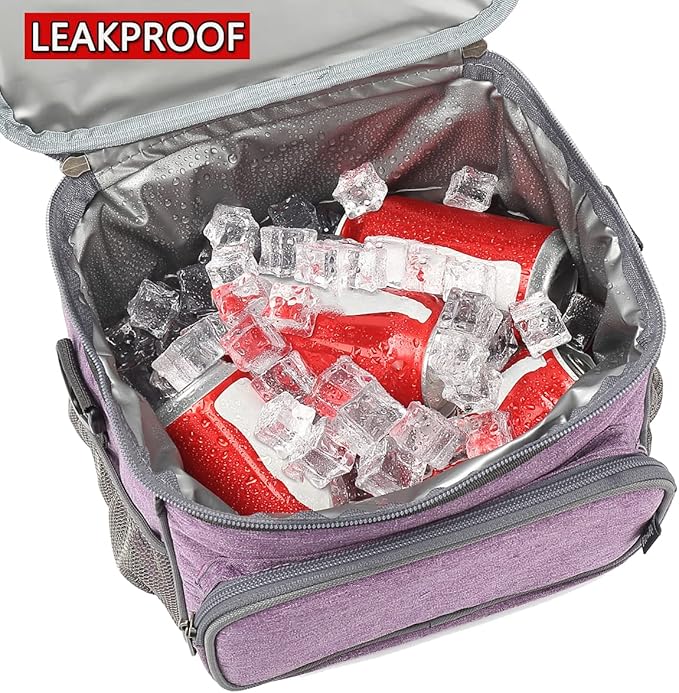 FlowFly Insulated Reusable Lunch Bag Adult Large Lunch Box for Women and Men with Adjustable Shoulder Strap,Front Zipper Pocket and Dual Large Mesh Side Pockets,Purple-NeatNest