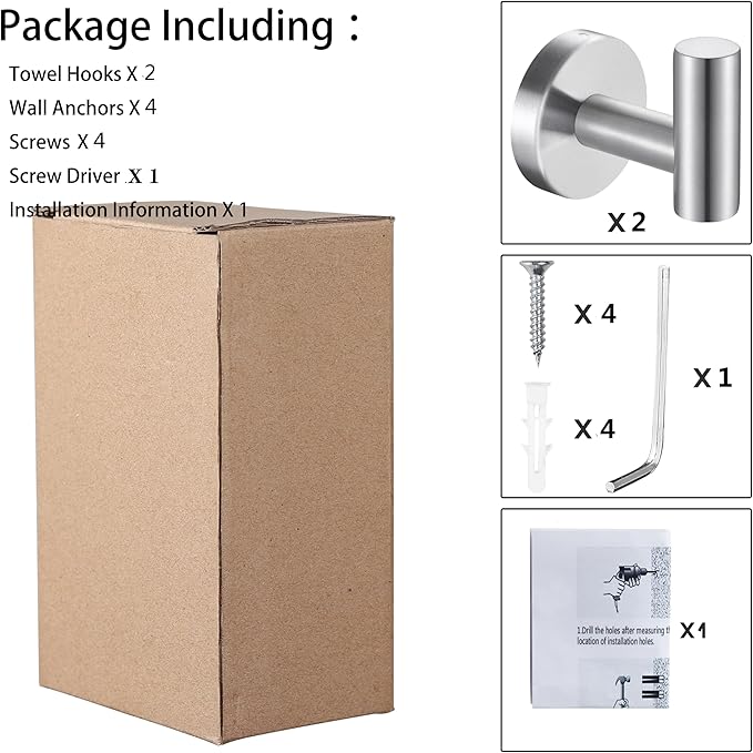 2 Pack Silver Bathroom Towel Hooks Robe Hook Holder Wall Mount Heavy Duty Wall Hooks Coat Hook Closet Door for Bathroom Bedroom Hotel Kitchen Garage Pool