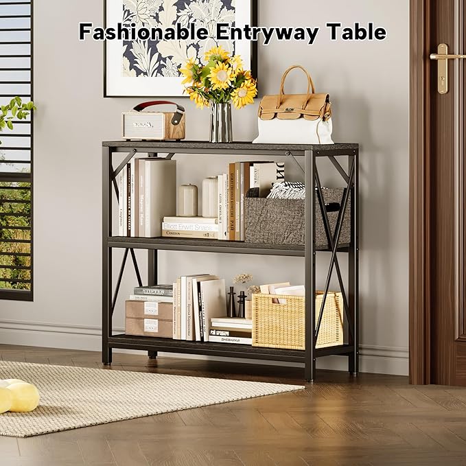 Homeiju Console Table 31.5" Width, 3-Tier Entryway Table with Storage, Industrial Sofa Table with Open Shelves, Foyer Tables for Entryway, Hallway, Kitchen, Living Room and Bedroom, Black-NeatNest
