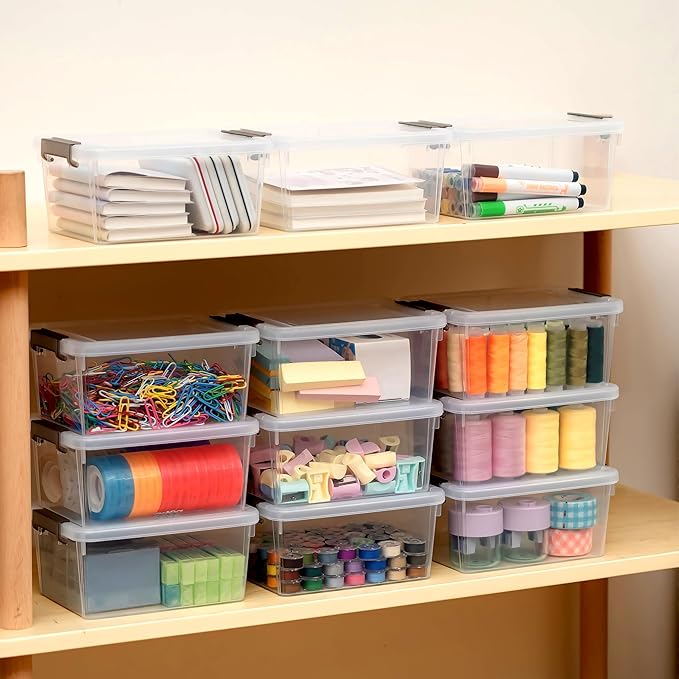 Citylife 1.3 QT 30 Packs Small Storage Bins Plastic Storage Container Stackable Box with Lids for Organizing, Clear White-NeatNest