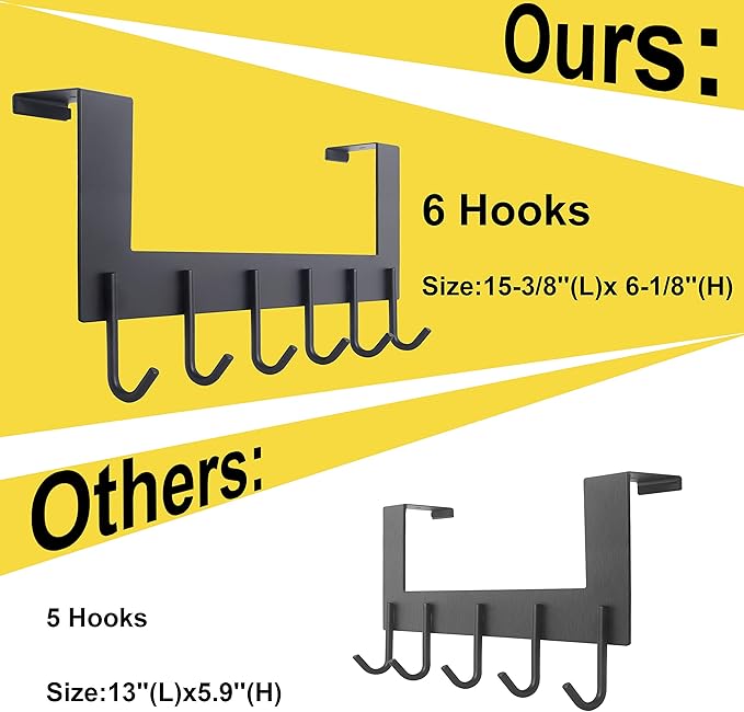 WEBI Over The Door Hooks for Hanging,Door Hanger:Over The Door Towel Rack,Over The Door Coat Rack Door Coat Hanger,6 Hooks for Hanging Clothes,Towels,Hats,Back of Bathroom,Bronze