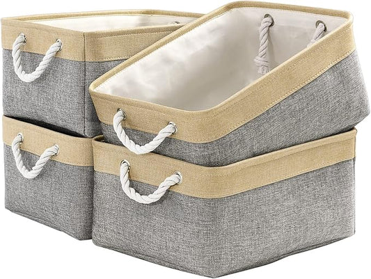 TcaFmac Cube Storage Bin, Storage Baskets for Organizing [4 Pack] Closet Organizers and Storage with Handles(Gold&Grey,15.7" L×11.8" W×8.2" H)-NeatNest