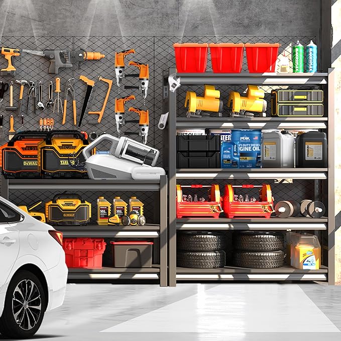Garage Shelving, Storage Shelves Heavy Duty, 5-Tier Adjustable Black Shelving, 3000Lbs Utility Shelf for Garage/Basement/Kitchen, 72”H×48”W×24”D-NeatNest