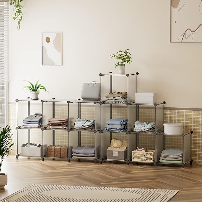 HOMIDEC 6-Cube Light Grey Cube Storage Organizer, Modular Storage Shelf with Hammer, Bin Cabinet Closet Bookshelf for Living Room, Bedroom, Office, Each Cube Size 11.8 x 11.8 inch-NeatNest