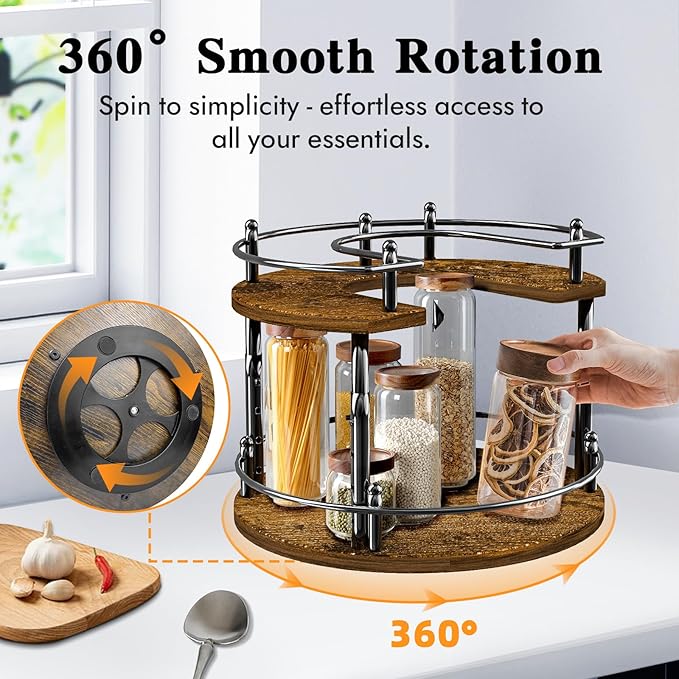 2-Tier Lazy Susan Organizer Turntable Spice Organization U-Shape 11.8" Rotating Spice Rack Height Adjustable for Cabinet, Pantry, Kitchen Countertop, Party-NeatNest