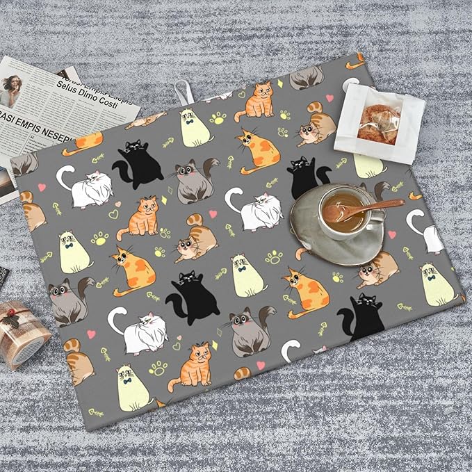 Cute Cat Dish Drying Mat 18 x 24 Inch for Kitchen Counter Cute Kitchen Mat Microfiber Kitchen Countertop Absorbent Reversible Drainer Rack Pad Dish Drying Mat 1PC-NeatNest