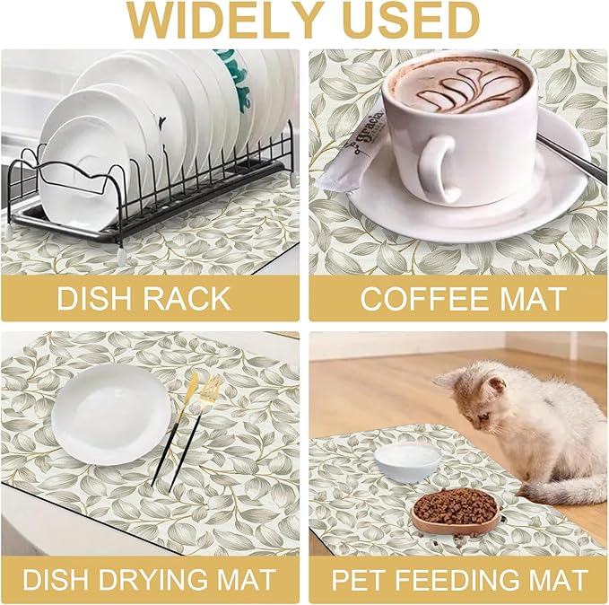 Classic Popular Flower Dish Drying Mats for Kitchen Counter Absorbent Fast Dry Dish Drainer Rack Mats for Dishes Utensils Pot and Pan, Kitchen Accessories 24"x16"-NeatNest