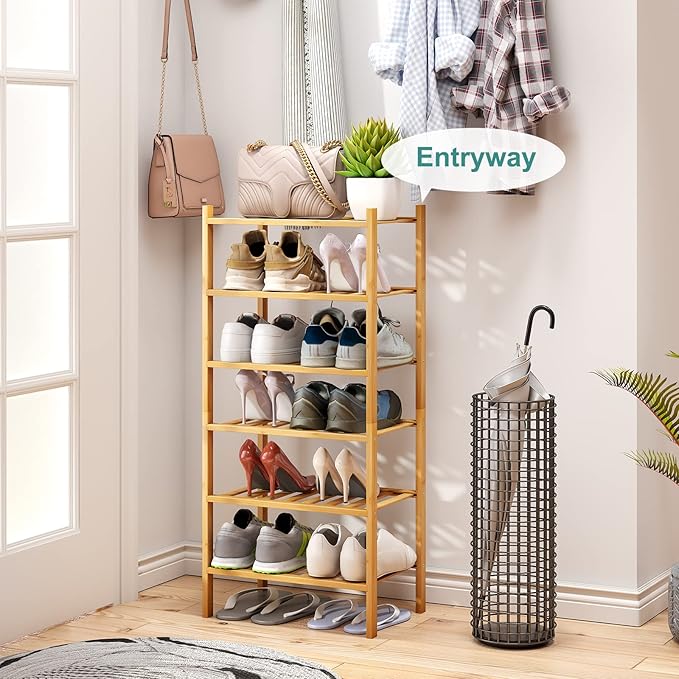 Small Shoe Rack, 6-Tier Shoe Shelf for Entryway, Bamboo Wood Shoe Rack for Closet & Hallway, Long 17.2IN | Beautiful | Functional | Sturdy | Durable-NeatNest