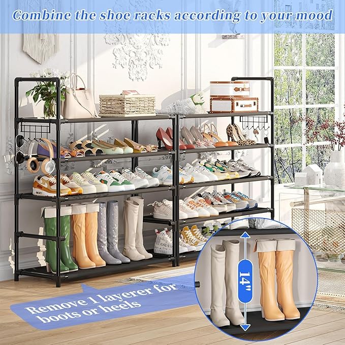 Simple Trending Shoe Rack Storage Holds 40 Pairs, Large Capacity Tall Shoe Organizer Shelf for Closet Entryway, Black-NeatNest