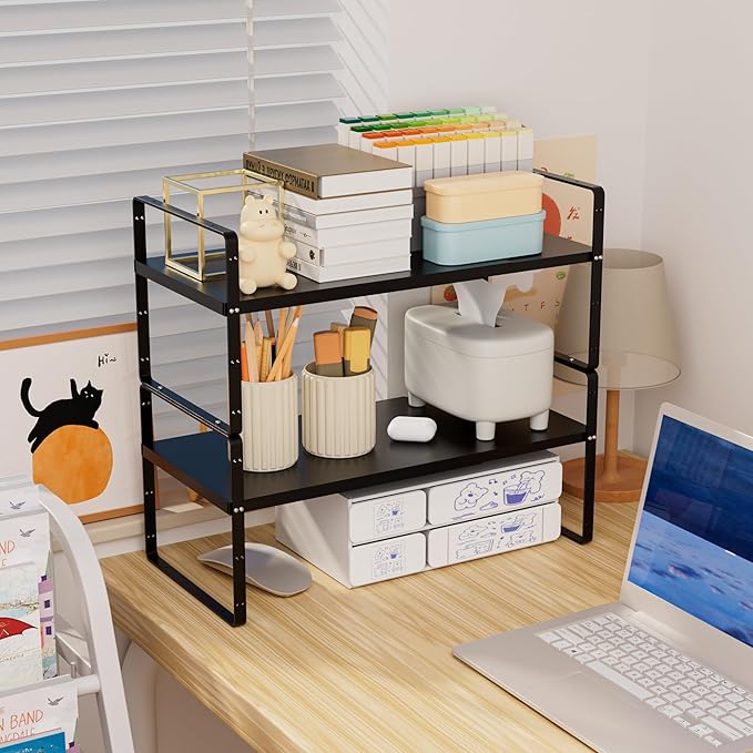 Cabinet Organizer Shelf Expandable,Pantry Organizer Stackable Shelves,Kitchen Counter Under Sink Storage Shelf for Kitchen,Countertop,Cupboard,Inside Cabinet,10.24" D,Black,2 Packs