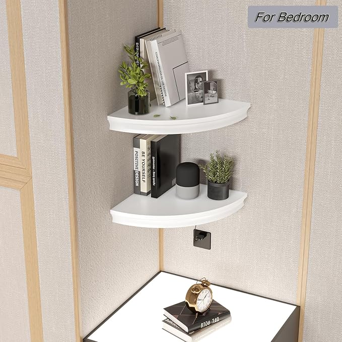 HAO Floating Corner Shelf Invisible Wall Mounted Shelves Radial Shape Cable Wire Hole Pattern Perfect for Bedroom Bathroom Living Room Kitchen 17 Inch Set of 2 White-NeatNest