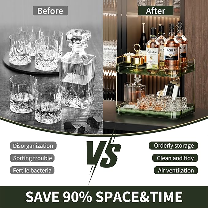 Seoneiro Whiskey Tray and Glass Cup Rack with Drain Board and Mug Holder - Kitchen and Bathroom Countertop Organizer