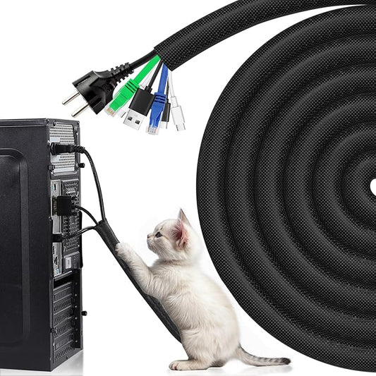 AGPTEK Cable Sleeve Cover, 10ft - 4/5 inch Dog Cat Cord Protector Management, Protect Cables from Pets Chewing, for Home Desk Automotive Wire Loom Tubing Cord Protection Self-Wrapping, Black