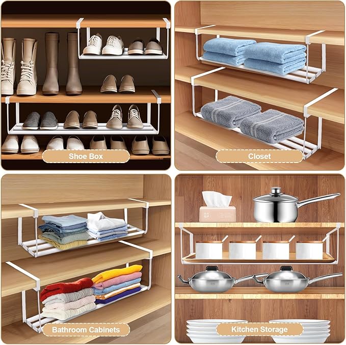 eygeufg Expandable Shoe Rack for Closet, Adjustable Shoe Organizer, Retractable Carbon Steel Shoe Storage Shelf, Space-Saving Hanging Shoe Rack, 2 Pack (White)-NeatNest