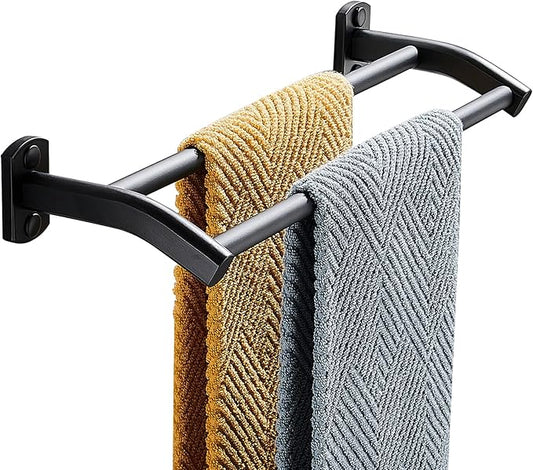 Black Double Towel Bar, Hand Towel Rack for Bathroom Wall Mounted Towel Hanger, Matte Black Bath Towel Rod,16 Inch