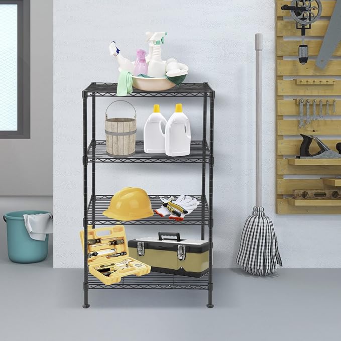 4 Tier Wire Shelving Unit, Height Adjustable Wire Shelves with NSF Certified, Metal Storage Rack Shelf Unit for Kitchen, Laundry, Bathroom, Pantry, Closet (12" D x 19.7" W x 31.5" H, Black)