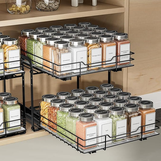 2-Tier Spice Rack Organizer, Pull Out Spice Rack for Cabinet, Height Adjustable Heavy Duty Metal Basket for Inside Cabinet & Pantry (11.5''Wx10.5''Dx9.5''H)-NeatNest