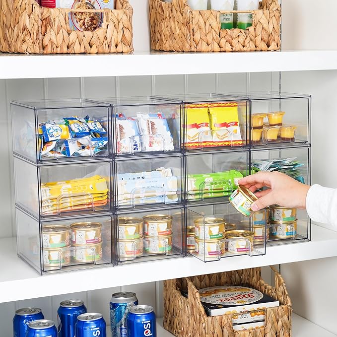 Vtopmart 6 Pack Clear Stackable Storage Drawers, 4.4'' Tall Acrylic Bathroom Makeup Organizer,Plastic Storage Bins For Vanity, Undersink, Kitchen Cabinets, Pantry, Home Organization and Storage-NeatNest