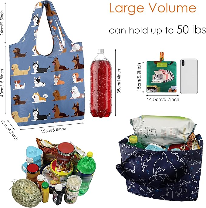 BeeGreen Reusable Grocery Bags 6 Pack, Heavy Duty Totes for Women, Foldable Grocery Bag Large Shopping Totes with Handles for Work, Travel, Gift, Store, Polyester Washable Reusable Tote Bag-NeatNest