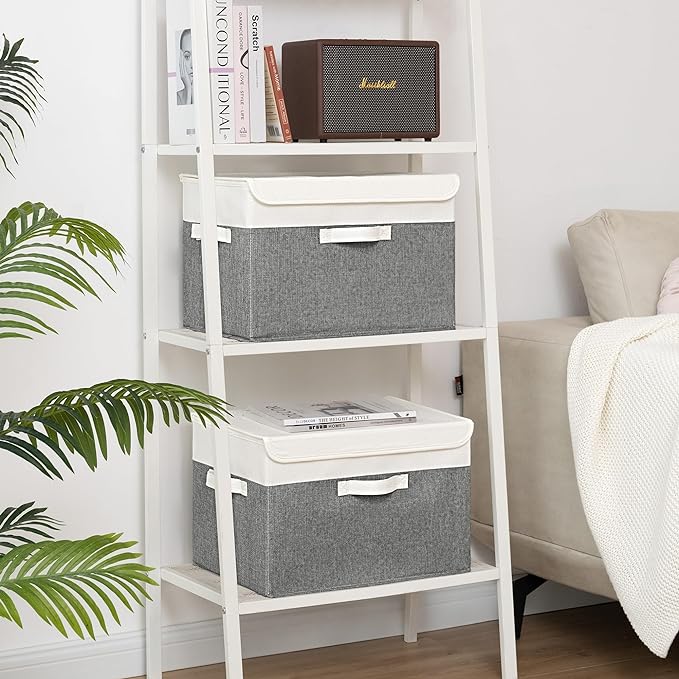 GRANNY SAYS Large Storage Bins with Lids, Collapsible Storage Box, Storage Basket for Shelves, Decorative Storage Bins, Toy Storage, Closet Organizers, White/Gray-NeatNest
