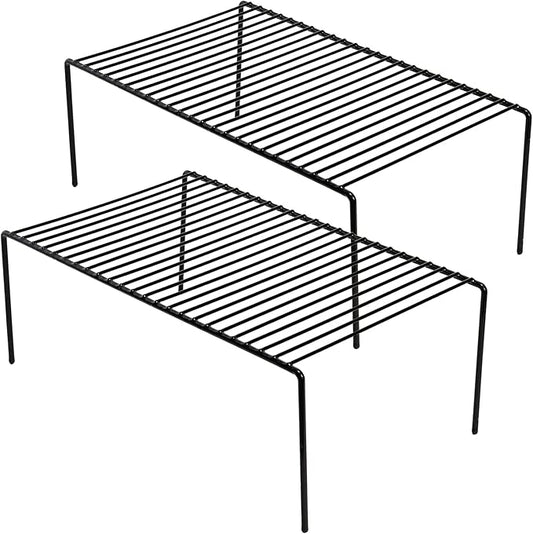 iPEGTOP Kitchen Cabinet Storage Shelf Rack, Set of 2 Large (15.7 x 9.4 Inch) Rustproof Metal Wire Shelves Spice Shelf Rack Cupboard Organizer for Pantries Countertops Utensils Organization, Black-NeatNest