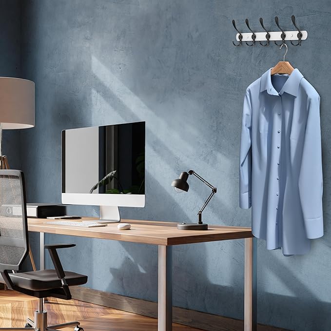 Coat Rack Wall Mount with 5 Tri Hooks, Stainless Steel 16 Inch – White & Black Matte Finish, Heavy Duty Wall Mounted Hook Rack for Coats, Hats, Towels, Scarves, Robes, Bags, Entryway & Bathroom-NeatNest