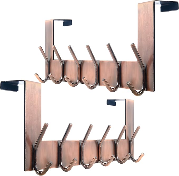 WEBI Over The Door Hooks for Hanging,Door Hanger,Over The Door Towel Rack,Door Coat Rack for Clothes,Hats,Antique Copper,2 Packs