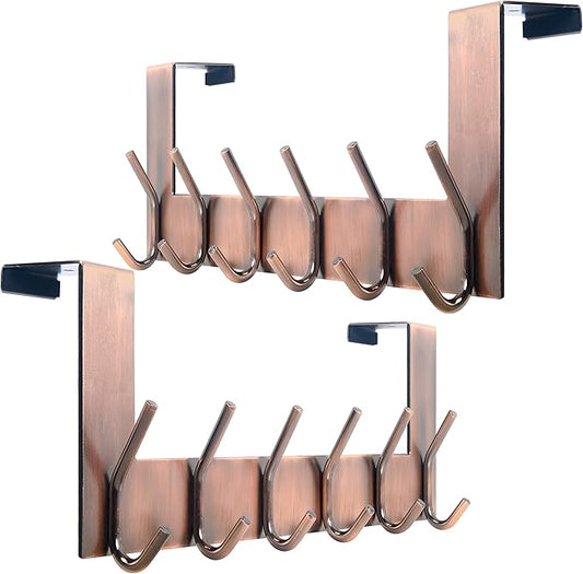WEBI Over The Door Hooks for Hanging,Door Hanger,Over The Door Towel Rack,Door Coat Rack for Clothes,Hats,Antique Copper,2 Packs