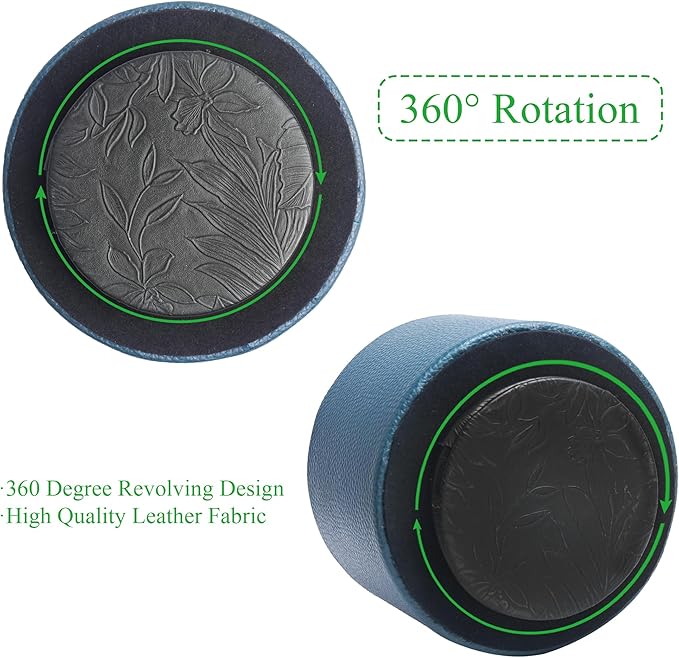 Hennaja Round Leather Art Supply Organizer,Remote Control Holder,360 Degree Spinning,Multi-Functional Pencil Holder,4 Compartments Desktop Stationary Organizer(1-Lichee Green)-NeatNest