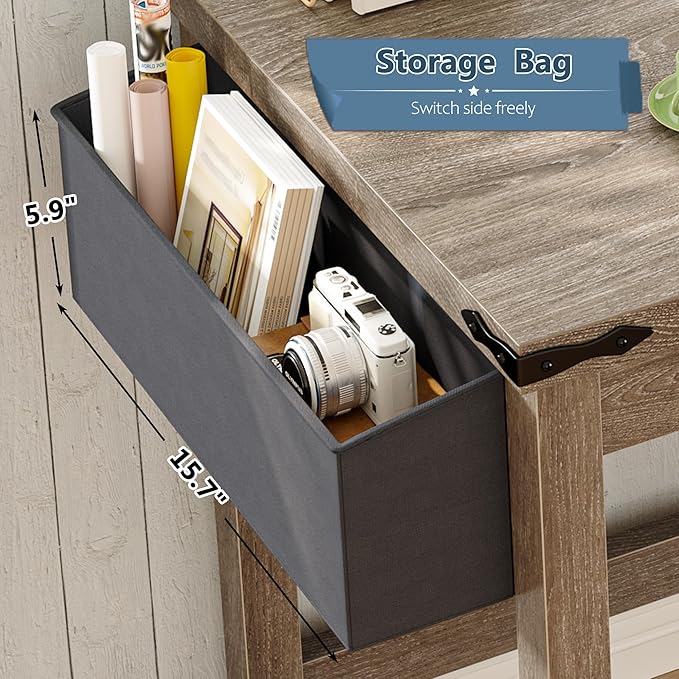 EnHomee 40 Inch Small Desk with Detachable Storage Bag, Modern Simple Computer Desk with Power Outlet, Study Writing Table for Small Spaces, Study Desks for Bedroom, Ash Gray-NeatNest