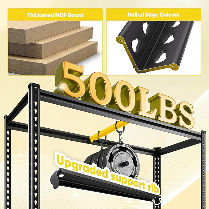72" H Garage Shelving, 5 Tier Storage Shelves Load 2500 lbs, Adjustable Garage Shelves, Metal Shelving Unit for Warehouse, Basement, Pantry, 40" Wx 16" D x 72" H, Black-NeatNest