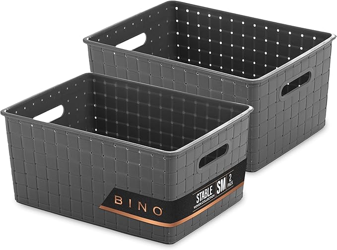 BINO | Plastic Storage Baskets Small - Grey | THE STABLE COLLECTION | Multi-Use Storage | Rectangular Cabinet Organizer | Baskets For Organizing with Handles | Home Office Organization and Storage-NeatNest