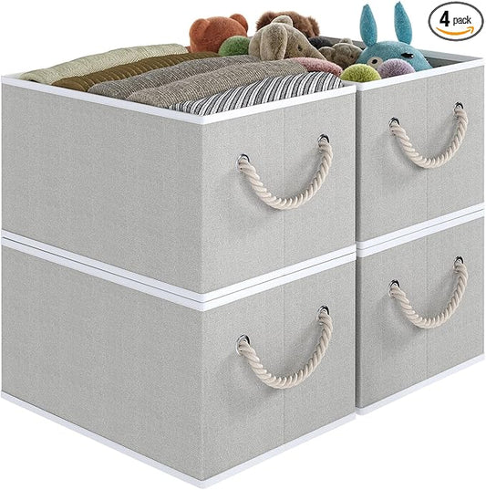 Closet Storage Bins, Linen Closet Organizers and Storage Basket for Shelves, Collapsible Shelf Baskets for Organizing Shelves, Bedroom Clothes Basket, Gray, 3 Pack-NeatNest