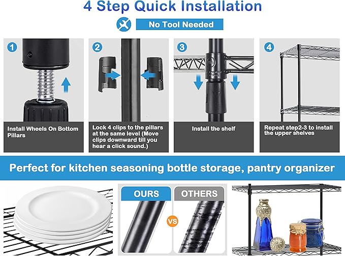 5-Tier Metal Wire Shelving Unit Snack Shelf Storage Rack NSF Certified Storage Shelves 750 Lbs Capacity Standing Utility Shelf for Laundry Kitchen Pantry Garage Organization
