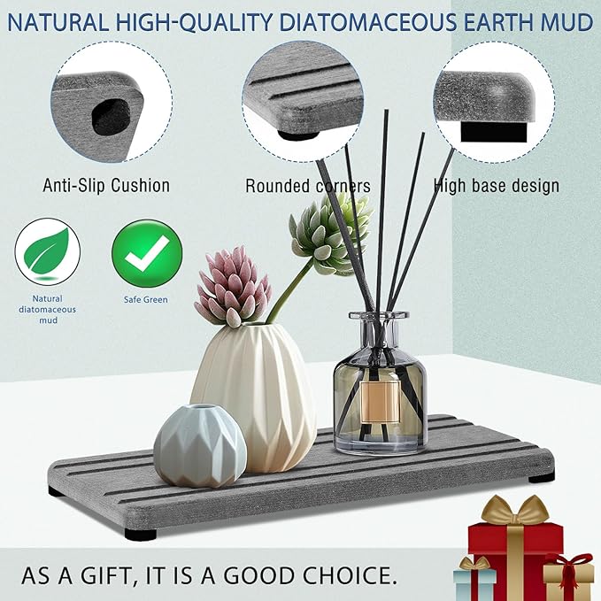 2PCS Water Absorbing Stone Tray, Quick Drying Diatomite Stone Sink Tray, Water Absorbent Diatomite Coasters for Kitchen Sink, Bathroom Counter Hand Soap Dish Toothbrush Holders-NeatNest