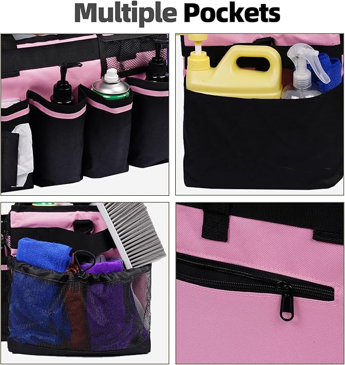 2 Large Cleaning Supplies Bags for Housekeepers for Kitchen, Pink