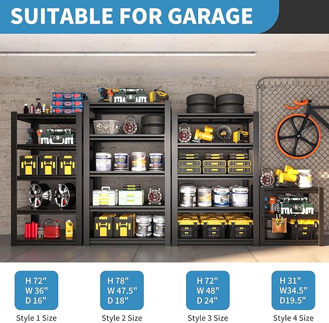 31.5" H Metal Storage Shelving, 1500LBS Heavy Duty Shelves Unit, Adjustable 3 Tier Storage Rack, Industrial Utility Shelf for Garage, Warehouse, Bedroom, Kitchen,18" D×34“W×31.5”H, Black-NeatNest