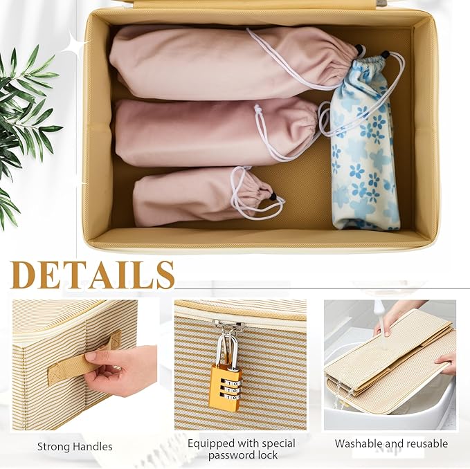 Discreet Lockable Adult Toy Storage Organizer Adult Toy Bag Storage Bins Case with Zipper Lid 15 x 10 x 5.9 Inches for Women and Men Clothes Container(Gold Stripes)-NeatNest