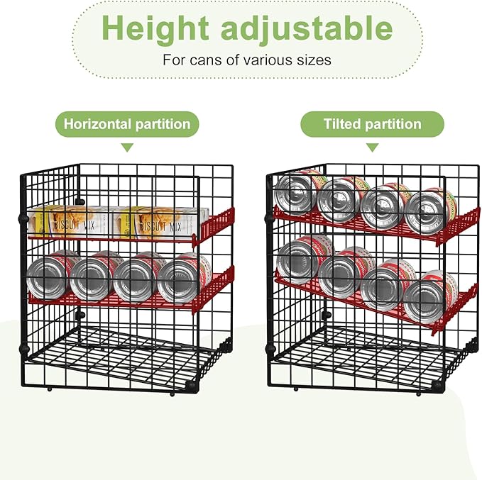 JKsmart 3-Tier Stackable Can Rack Organizer for Pantry, Adjustable Can Storage Holder for Various Ounces of Canned food Soda Drinks, Can Dispenser for Kitchen Cupboard Cabinet, 2 Pack-NeatNest