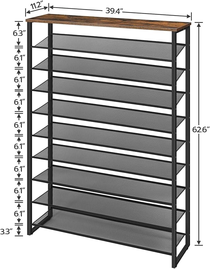HOOBRO 10-Tier Shoe Rack, 39.4" L Shoe Storage Organizer, Large Capacity Shoe Shelf for Front Door Entrance, Entryway, Hallway, Holds 45-50 Pairs of Shoes, Closet, Rustic Brown BF171XJ01-NeatNest