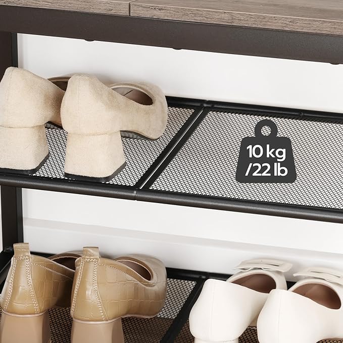 HOOBRO Shoe Bench, 3-Tier Shoe Rack, Industrial Shoe Organizer Storage Bench, 19.7 inches Entry Bench with Mesh Shelves, for Entryway, Living Room, Hallway, Easy Assembly, Greige BG50HX01-NeatNest