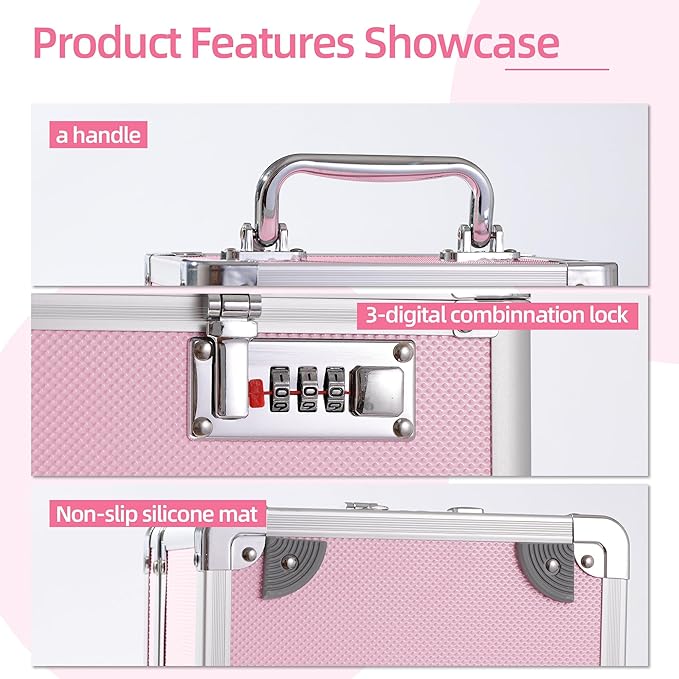 Small Medication Combination Lock Boxes with Code for Personal Items, Medicine Lockbox for Documents - 7.1 x 5.1 x 5.3 Inches Pink