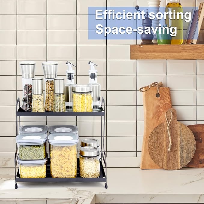 2-Tier Metal Organizer Shelf for Bathroom & Kitchen - Heavy Duty Countertop Storage, Under Sink Cosmetic & Spice Organizer with Non-Slip Base, Easy Assembly-NeatNest