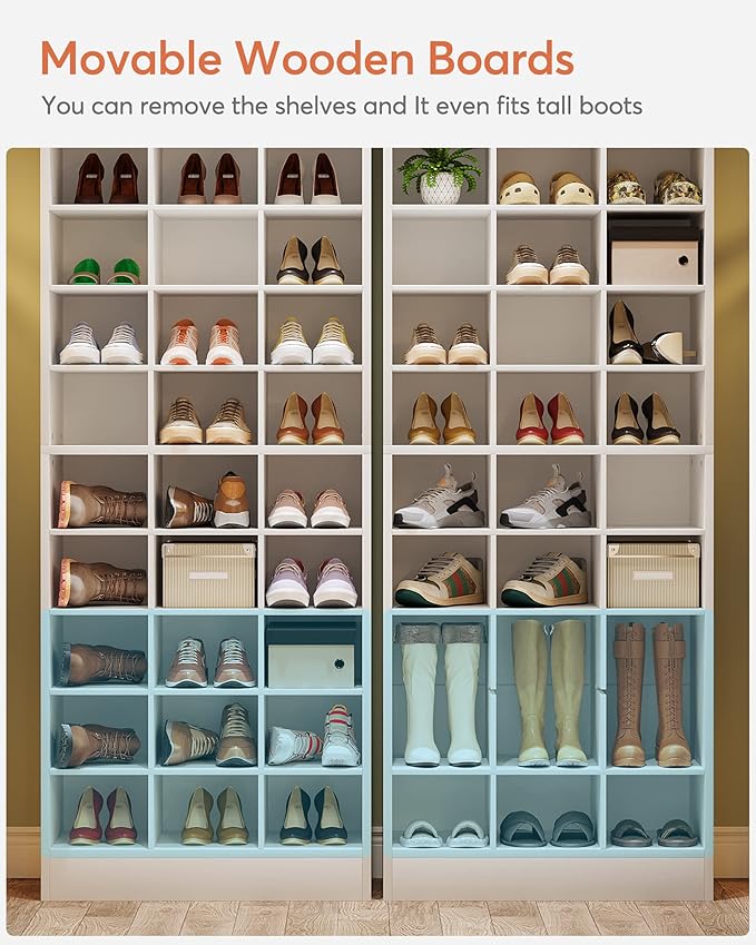 Tribesigns 10-Tier Shoe Storage Cabinet, White Wooden Shoe Rack with 30 Cubbies, Freestanding Tall Entryway Shoe Organizer for Closet, Entryway, Living Room-NeatNest