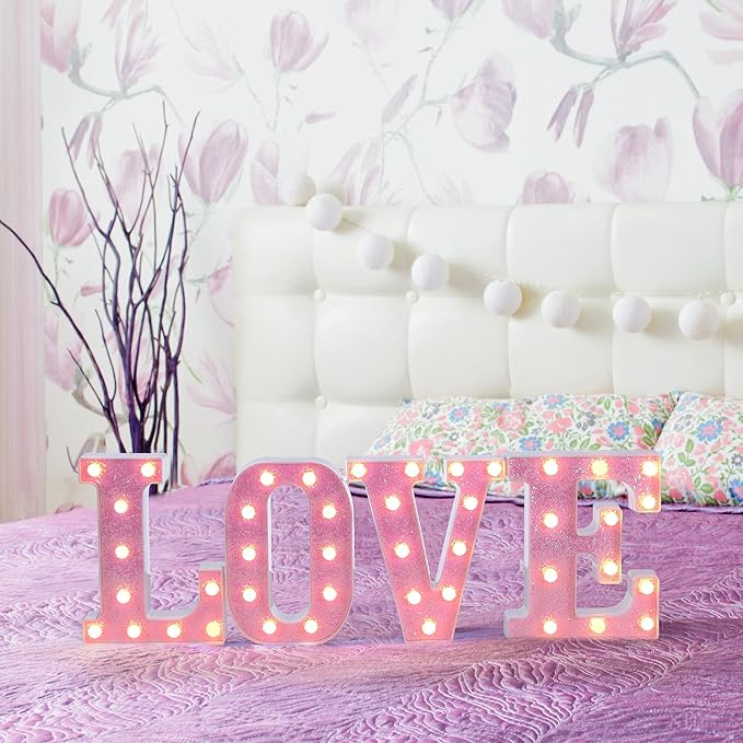 Foaky Pink Light up Letters，Pink Party Decorations,Girls Room Decor,Glitter Light Up Letters,Alphabet Letter Sign for Night Light Birthday Party Girls Gifts, Home Bar Decoration（I）-NeatNest