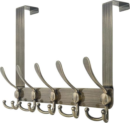 WEBI Over The Door Hooks,Door Hanger,Triple Door Hooks for Hanging,Long Over The Door Towel Rack,Door Coat Hanger,Door Coat Rack for Clothes,Towels,Behind Bathroom,Bronze