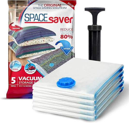 5 Pack Small Vacuum Storage Bags for Comforters, Blankets & Clothes – Vacuum Sealed Compression Bags with Hand Pump – Space Saver Storage Bags for Bedding, Moving, Travel & Organization-NeatNest